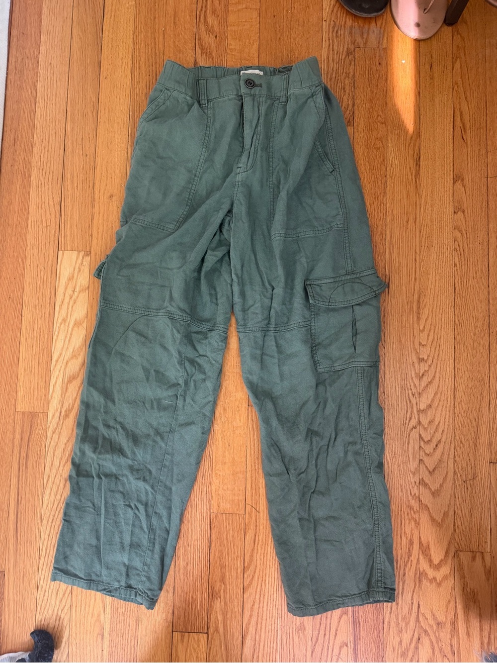 Pilcro by Anthropologie Linen Blend Cargo Pants, Sage/Olive Green, Size XS